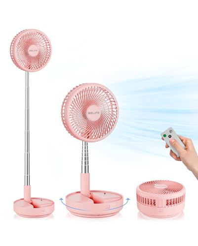 Belife X8 Portable Fan, 7200mAh Battery Powered Rechargeable, Oscillating USB Desk Floor Fan with Remote, Foldable Telescopic Fan for Home Bedroom Sleeping Office Camping Travel, 7.7" (Pink) - color: Pink, style: Oscillating