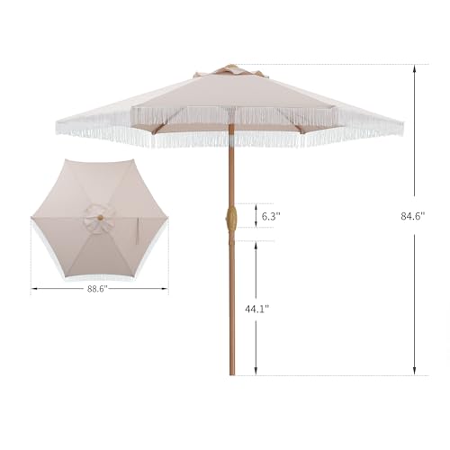 GDY 7.5FT Tassel Patio Umbrella Outdoor Table Umbrella,Market Umbrella with 6 Sturdy Ribs, with Push Button Tilt and Crank for Garden, Lawn, Deck, Backyard & Pool (Camel) - color: Camel, size: Umbrella Only