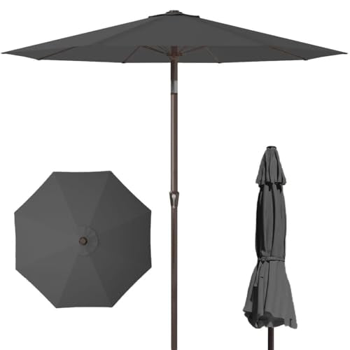 PatioKingdom 11FT Patio Umbrella,Outdoor Umbrella with Push Button Tilt and Crank,Market Table Umbrella with 8 Sturdy Fiberglass Ribs UV Protection - color: Gray, size: 11FT