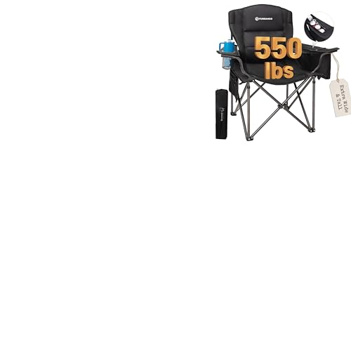 FUNDANGO Oversized Camping Chair for Adults, Heavy Duty Portable Foldable Lawn Chair with Padded Seat & Back, Lumbar Support, 4-can Cooler & Cup Holder, Carry Bag Included for Outdoor - color: Black With Lumber Support 1 Pack