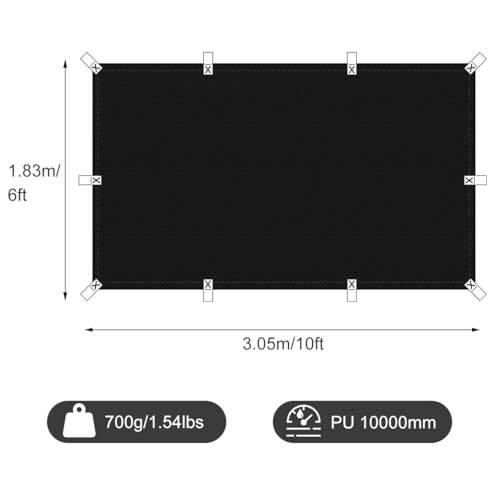 Black Waterproof Tarp Cover for Outdoor: Multi-Purpose Oxford Tarpaulin with Reinforced Webbing Loops for Garden Shed Patio Camping Pool Roof Tent - Durable and Tear Resistant (6ftx10ft) - size: 6x10ft