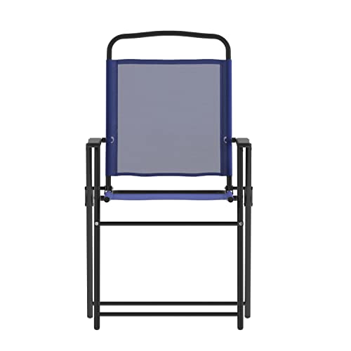 Flash Furniture Mystic Folding Patio Sling Chairs, Outdoor Textilene Lawn Chairs with Armrests, Set of 2, Navy - color: Navy