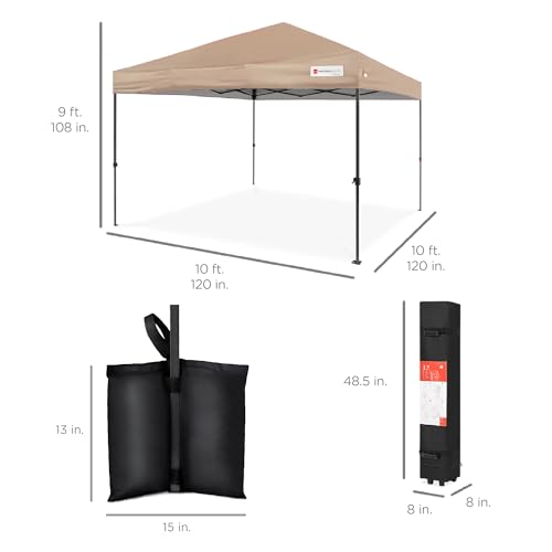 Best Choice Products 10x10ft Pop Up Canopy Tent, Outdoor Shade, 1 Person 1 Minute Set Up, Carry Case, 4 Weight Bags - Tan - color: Tan, size: 10x10ft