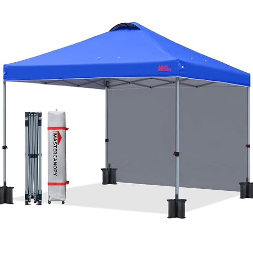 MASTERCANOPY Durable Pop-up Canopy Tent with 1 Sidewall (10'x10',Blue) - color: Blue, size: 10x10
