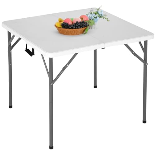 PayLessHere 34" Folding Tables Plastic Folding Card Table Half Portable Foldable Table for for Parties Wedding BBQ Camping, White - color: White, size: 34"