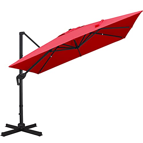 Sunnyglade 10x10Ft Cantilever Patio Umbrella Square Deluxe Offset Umbrella 360°Rotation & Integrated Tilting System Heavy Duty Patio Hanging Umbrella for Market Garden Deck Pool Backyard Patio (Red) - color: Red, size: 10 x 10 ft
