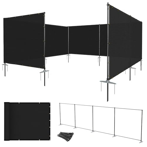 E&K 5'x24' Outdoor Privacy Screen Fence Panel Freestanding Backyard Patio Privacy Pool Fencing Temporary Garden Dog Fence with Iron Poles and Rails (Black) - color: Black, size: 0 5'x24'