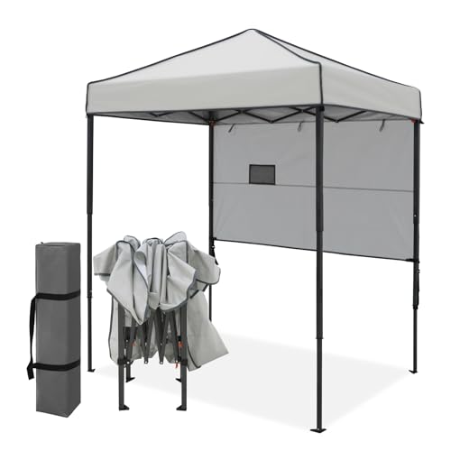 EAGLE PEAK 6x4 Instant Pop Up Canopy Tent with 1 Half Wall Panel, Straight Leg Sun Shelter, Portable Canopy with Carry Bag for Camping, Beach & Sports, Gray - color: Gray, size: Half Wall