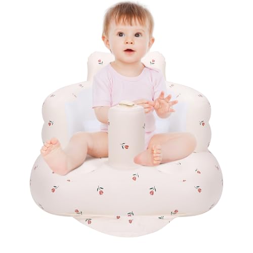 AirSwim Inflatable Baby Chair, Inflatable Baby Seat for Babies 3 Months and Up, Summer Blow Up Chair with Built in Air Pump, Infant Floor Seats for Learning to Sit, Palying, Camping, Tulip - color: Tulip