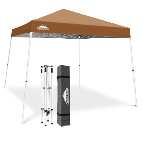 EAGLE PEAK 10x10 Slant Leg Pop-up Canopy Tent Easy One Person Setup Instant Outdoor Beach Canopy Folding Portable Sports Shelter 10x10 Base 8x8 Top (Khaki) - color: Khaki, size: 10x10