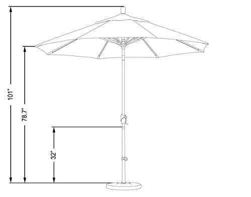 California Umbrella 9' Round Aluminum Market Umbrella, Crank Lift, Push Button Tilt, Black Pole, Black Olefin - color: Black
