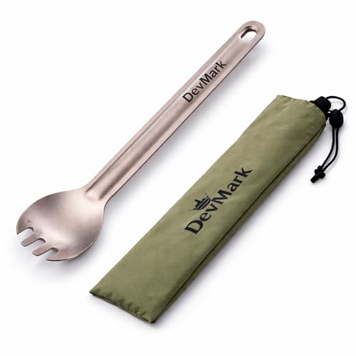 Titanium Long Handle Spork Ultralight Camping Spoon Fork, Backpacking Utensil with Storage Bag for Hiking, Travel & Outdoor Cooking,Flatware for Outdoor Camping