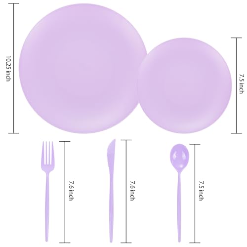 EI 150pcs Purple Plastic Plates for Party,Fancy Disposable Plates,Heavy Duty Plastic Dinnerware Set for Wedding,Easter,Afternoon Tea Party,Spring,Mother's Day,Valentine's Day - color: Purple Frosted Plastic Plates