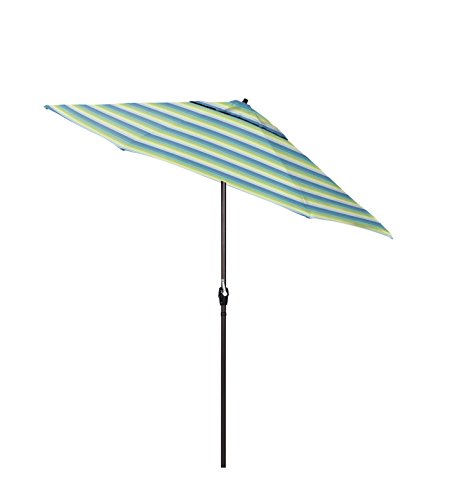 California Umbrella 12-Year Protection 9-Ft Outdoor Patio Umbrella, Sunbrella Fade-Resistant Acrylic Fabric, Auto Tilt and Crank, Heavy-Duty Aluminum Frame/ Reinforced Ribs, Bronze Pole, Seville Seaside - color: Seville Seaside