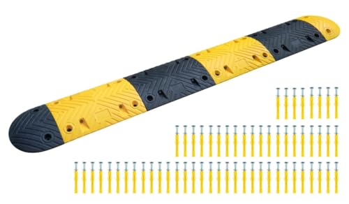 Pittman 24 ft XPT Eco Speed Bump Kit with Cable Channels, Heavy Duty Plastic-Rubber Reflective Black/Yellow Modular Traffic Hump for Asphalt, Concrete, Includes Mounting Hardware - 60 Bolts (755678) - size: 24'
