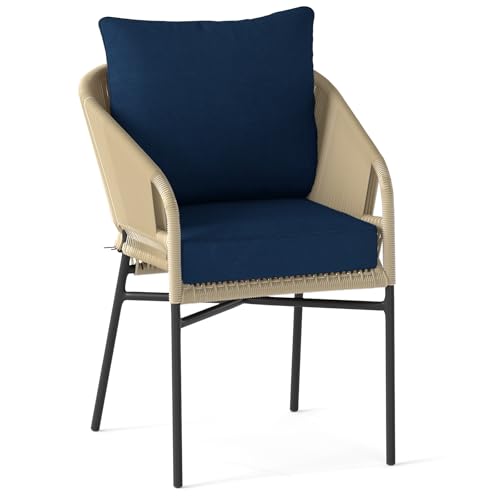 Giantex Patio Cushion Set, Outdoor Chair Seat Pads w/Non-Slip Rope Belts, Detachable Patio Furniture Cushions, Thick Seat Cushion & Back Cushion for Living Room Floor Sofa Patio Garden Chair (Navy) - color: Navy