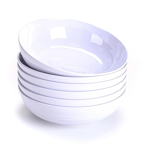 8-Inch Melamine Salad Bowls (Set of 6) - Unbreakable, Reusable Pasta Bowls With Ceramic Feel, Stackable and Dishwasher-Safe, Versatile for All Meals (White), AR20-2 - color: White