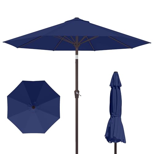 PatioKingdom 10FT Patio Umbrella with Push Button Tilt and Crank, Outdoor Market Umbrella with 8 Fiberglass Ribs, UV Protection Table Umbrella for Pool,Backyard,Garden,Deck - color: Navy, size: 10FT