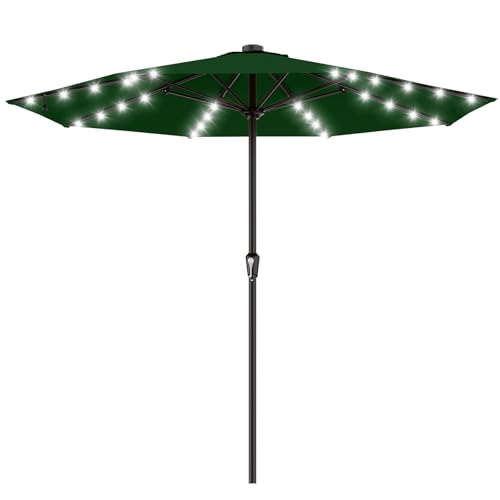 AreShark 11FT Large Patio Umbrella with Solar Lights, Lighted Solar Umbrella with Crank, Outdoor Table Market Umbrellas for Garden, Deck, Backyard, Pool and Beach, Dark Green - color: Dark Green, size: 11 Ft