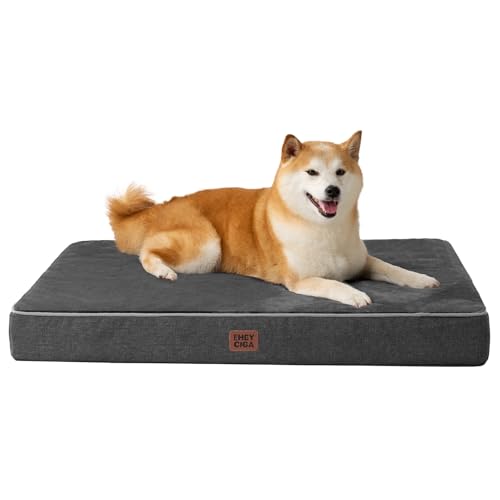 EHEYCIGA Orthopedic Dog Bed Waterproof 35"x23", Memory Foam Pet Bed for Larged Size Dogs, Washable Pet Mat with Removable Cover, Dark Grey - color: Dark Grey, size: 35.0"L x 23.0"W x 3.0"Th