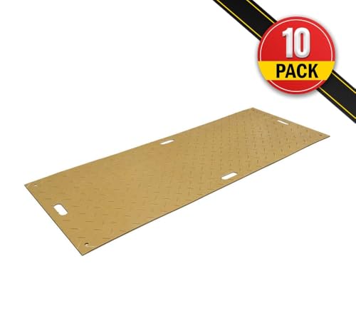 Mytee Products 10 Pk 3' x 8' - 1/2" Thick Heavy Duty Tan Ground Protection Mats with Diamond Plated Tread - Easily Supports 90 Ton Loads - HDPE Construction Mat for Equipment Lawns Landscapers - color: Tan, size: 3 x 8 Feet, style: 10 - Pack