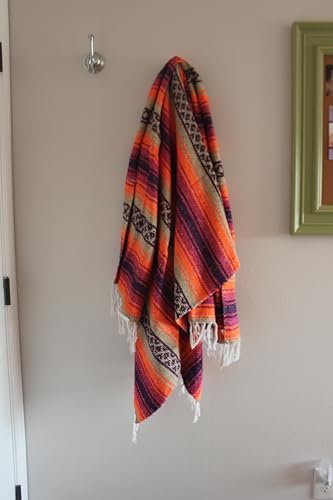 Del Mex Classic Mexican Blanket, Large Authentic Woven Falsa Throw (70"x50"), Artisan Southwest Décor for Beach, Yoga, Outdoors (Pink/Orange) - color: Pink/Orange