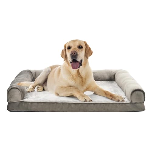 Amazon Basics Dog Bed with Cooling Gel Memory Foam, Pressure-Relief Support for Dogs up to 90lbs, Non-Slip Bottom, Machine Washable Cover, Extra Large Sized (44" x 35"), Taupe - color: Taupe, size: Extra Large, style: Sofa-Style Bed