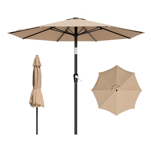 AreShark 9 FT Patio Umbrella for Outdoor, Outdoor Table Umbrella with Push Button Tilt and Crank, Outdoor Patio Umbrellas with 8 Sturdy Ribs for Market, Garden, Pool (Beige) - color: Beige, size: 9ft