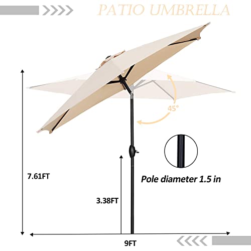 HYD-Parts 9FT Patio Umbrella Outdoor Table Umbrella,Market Umbrella with Push Button Tilt and Crank for Garden, Lawn, Deck, Backyard & Pool, No Base (Khaki) - color: Khaki, size: Umbrella Only