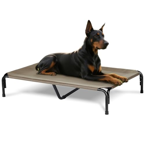 Elevated Dog Bed for Outdoor, XXXL Raised Dogs Cot with Washable Mesh, Cooling Pet Beds Chew Proof Dog Hammock, Metal Frame Lifted Platform for Training Outside Camping, 59 inch Brown - color: Brown, size: 59"L x 37"W x 9"Th
