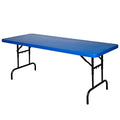 OEF Furnishings OEFBTA-3072-04 Adjustable-Height Commercial-Grade Premium Industrial Folding Table, 6-Foot Pedestal-Leg Design with 17-Gauge Steel Frame and Thick Double-Wall Top (72" × 30", Blue Top) - color: Blue