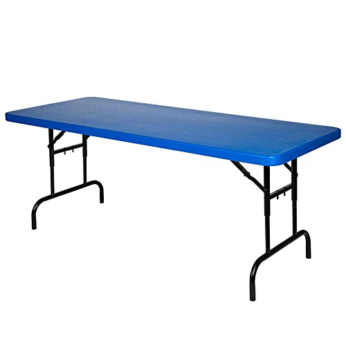 OEF Furnishings OEFBTA-3072-04 Adjustable-Height Commercial-Grade Premium Industrial Folding Table, 6-Foot Pedestal-Leg Design with 17-Gauge Steel Frame and Thick Double-Wall Top (72" × 30", Blue Top) - color: Blue