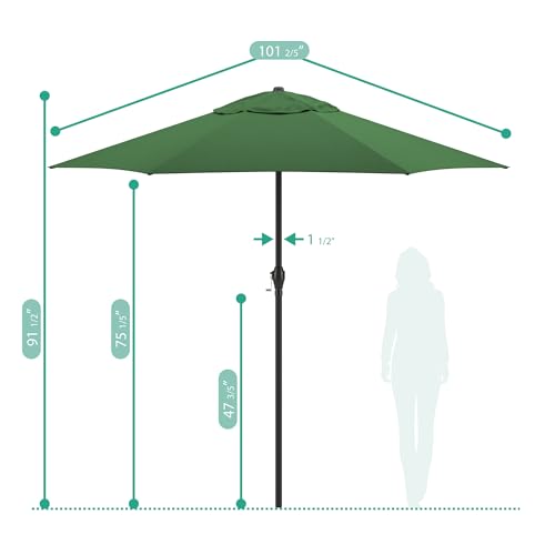 Sunline 9 ft Patio Umbrella with Crank & Push Button Tilt, Outdoor Market Umbrella with UV Protection & Wind Vent, Metal Frame for Deck, Pool & Table, Hunter Green - color: Hunter Green, size: 9 foot
