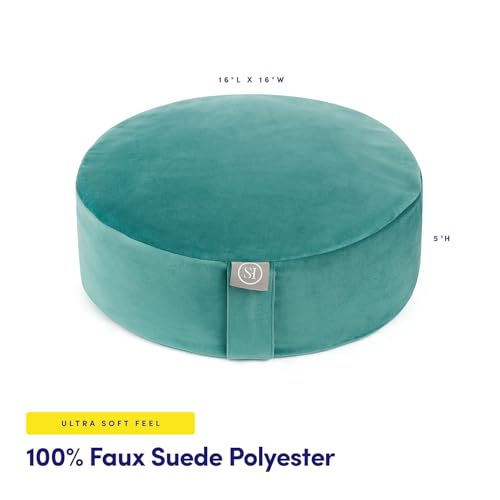 Meditation Cushion Bolster Pillow for Restorative Yoga – Supportive Cushion for Meditation, Pilates, and Relaxation – Filled with Buckwheat Hulls - Removable Cover - color: Teal, size: Round (Filled with Buckwheat)