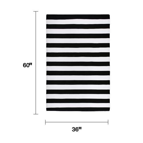 FH Home Outdoor Rug - Waterproof, Fade Resistant, Reversible - Premium Recycled Plastic - Striped - Porch, Deck, Balcony, Mudroom, Laundry Room, Patio - Brittany - Black & White Crease Free - 3 x 5 ft - color: Brittany - Black & White, size: 3' x 5' (Rect