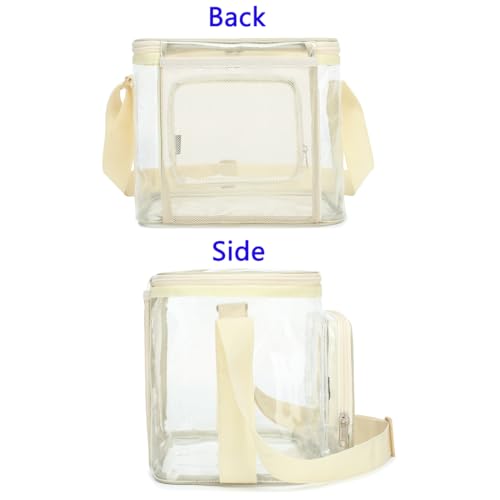 FlowFly Insulated Reusable Lunch Bag Adult Large Lunch Box for Women and Men with Adjustable Shoulder Strap,Front Zipper Pocket and Dual Large Mesh Side Pockets,Clear#Biege - color: Clear#Biege