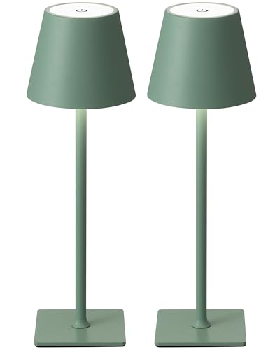 KDG 2 Pack Cordless Table Lamp,Portable LED Desk Lamp, 4000mAh Battery Operated, 3 Color Stepless Dimming Up, for Restaurant/Bedroom/Bars/Outdoor Party/Camping/Coffee Shop Night Light(Green) - color: Green-2