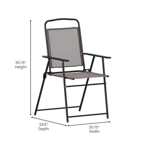 Flash Furniture Mystic Folding Patio Sling Chairs, Outdoor Textilene Lawn Chairs with Armrests, Set of 2, Brown - color: Brown