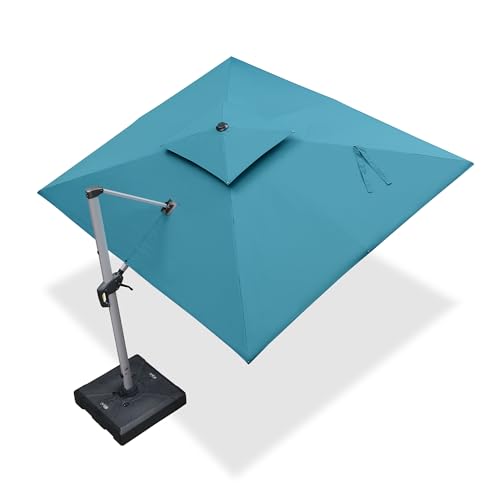 PURPLE LEAF 9' X 11' Patio Umbrella Outdoor Rectangle Umbrella Large Cantilever Umbrella Windproof Offset Heavy Duty Sun for Garden Deck Pool Patio, Turquoise Blue - color: Turquoise Blue, size: 9' X 11'