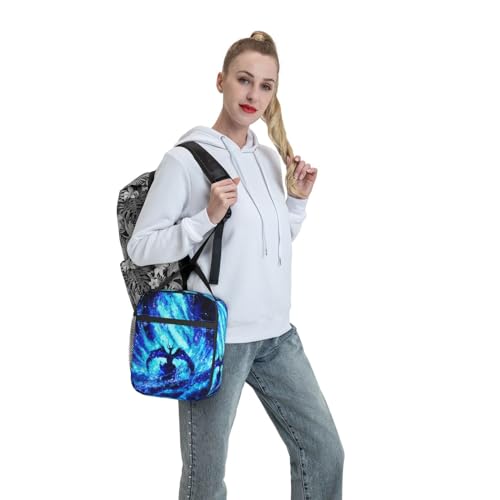 Cool Blue Dragon Insulated Lunch Bag Portable Reusable Zipper Lunch Box For Men Women Work Picnic Travel Camping - color: Black21