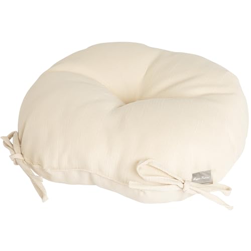 Magpie Fabrics Outdoor 15"x15"x4" Round Bistro Seat Cushions with Ties Set of 2, Tufted Waterproof Patio Floor Chair Pads for Home Garden Balcony Kitchen Office Porch, Beige - color: Beige