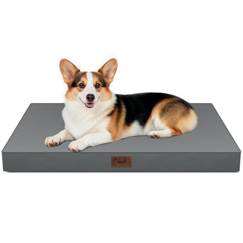 Outdoor Orthopedic Dog Bed, Waterproof Dog Bed for Large Dogs 36x27 Inch, Egg Crate Foam Pet Mat with Washable Removable Oxford Cooling Cover, Grey - color: Grey, size: 36.0"L x 27.0"W x 3.0"Th