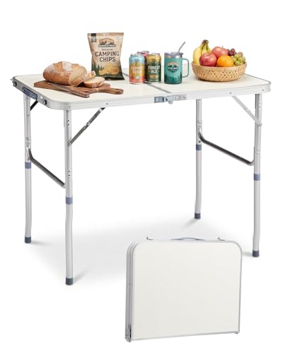 Outvita 3ft Portable Folding Camping Table, Outdoor Waterproof Adjustable Height Table, Aluminum Lightweight Suitcase Foldable Table for Picnic BBQ Beach Dining - color: Silver, size: 35*24*28