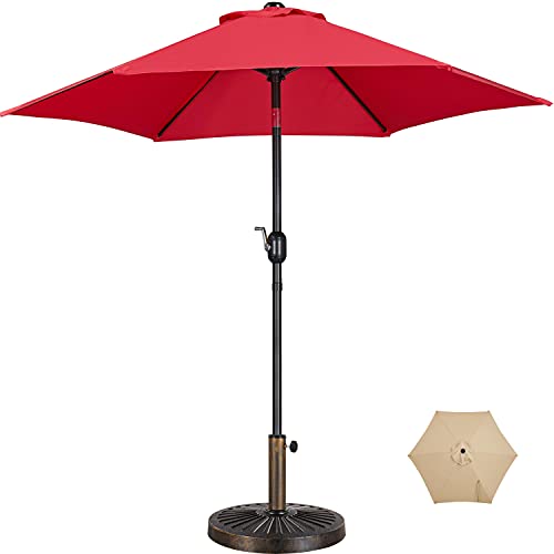 Yaheetech 7.5FT Patio Umbrella Outdoor with Heavy Duty Base Included,Table Umbrella with Push Button Tilt and Crank, UV Protection Waterproof for Yard/Outdoor/Wedding Parties and Events - Red - color: Red, size: 7.5FT