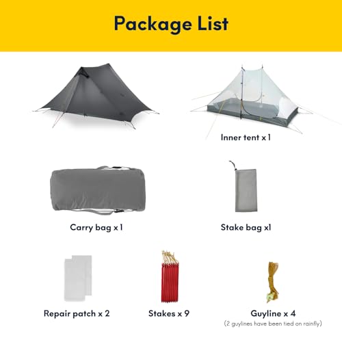 LANSHAN Ultralight Tent 3-Season Backpacking Tent for 1-Person or 2-Person Camping, Trekking, Kayaking, Climbing, Hiking - color: 2-person, dark grey