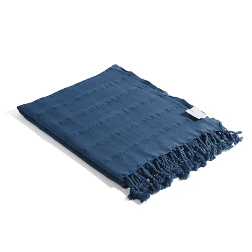 InfuseZen Stonewashed Turkish Bath & Beach Towel –100% Organic Turkish Cotton - Soft, Lightweight, Absorbent - Quick Dry, Sand Free - Swim, Pool, Shower, Travel - Peshtemal, Hammam Spa Towel - Blue - color: Blue