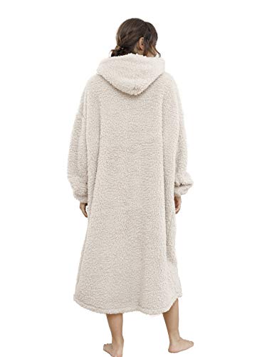 Sherpa Wearable Blanket Oversized Hoodie Sweatshirt TV Blanket with Long Sleeves and Pocket-Beige - color: Beige