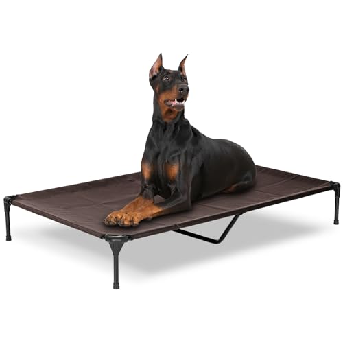 Elevated Dog Bed for Outdoor, XXL Raised Dog Cot Indestructible with Washable Mesh, Cooling Summer Pet Cot Chew Proof for Outside Camping Travel, 59"x36" Brown - color: Brown, size: 59"L x 36"W x 9"Th