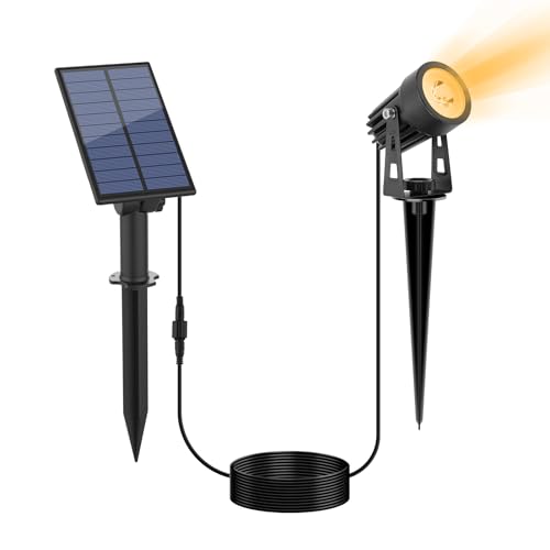 APONUO Metal Solar Spot Lights Outdoor with 9.8ft Cable Solar Powered Landscape Lighting Low Voltage IP65 Waterproof Auto On/Off for Outside Garden Yard Landscape Pathway Garage-Warm White(1-in-1) - color: Warm White, size: 1-IN-1
