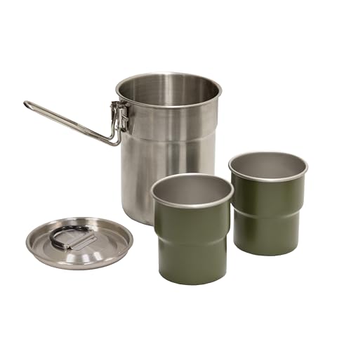 Stansport Stainless Steel Camping Cookware Set – Durable Nesting Mess Kit for Backpacking, Hiking & Outdoor Cooking – Compact Portable Pot & Pan with Carry Bag – Multiple Sizes for Family to Solo Use - style: 5 Piece Olive Drab